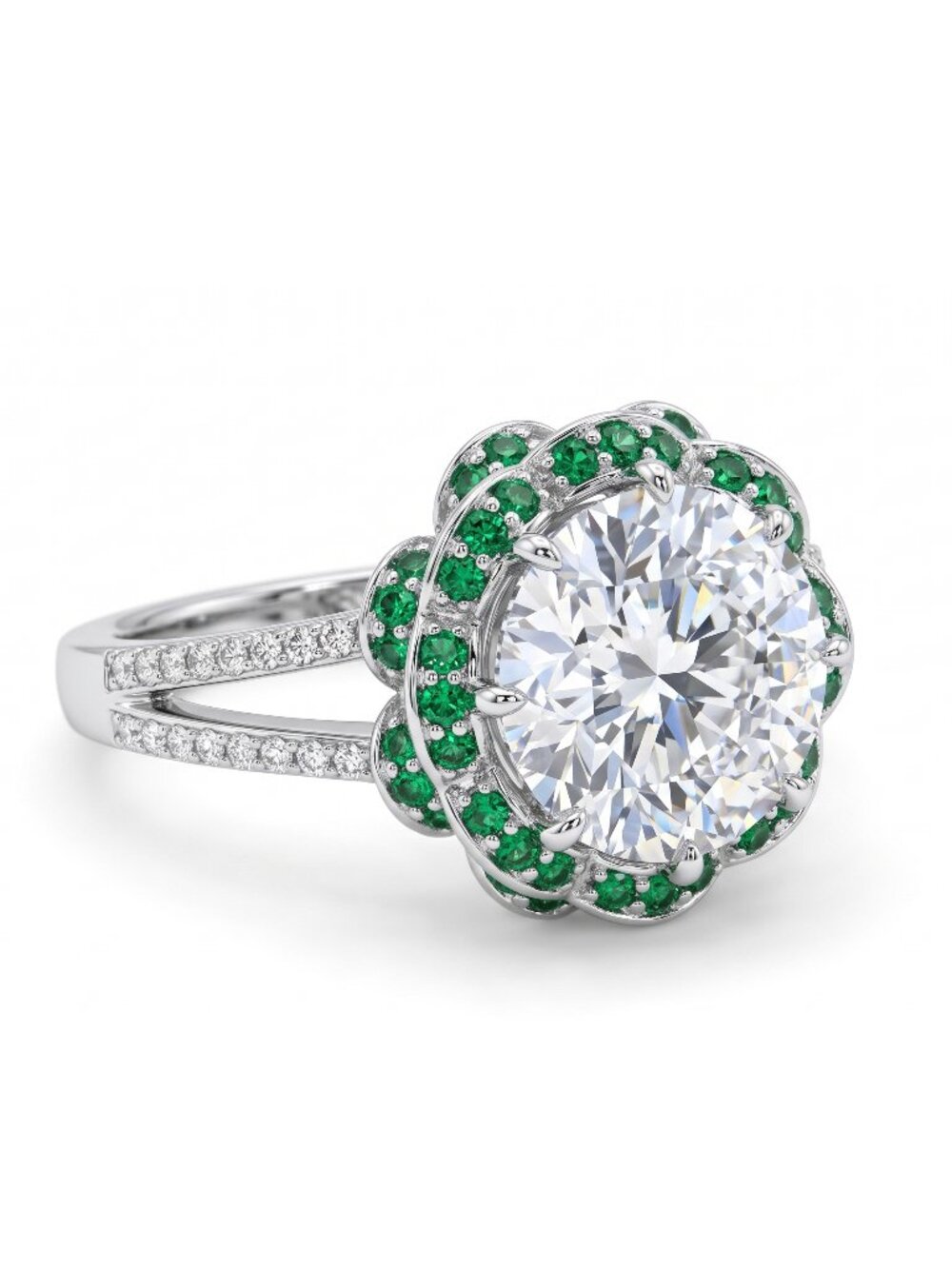 Emerald Green Gemstone ring, 925 Sterling Silver Charmed Aroma Floral Collection
